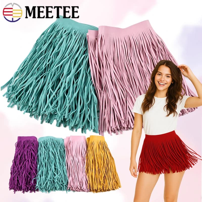 2/5 Metri 10/15 cm Passamanerie in Pizzo con Frange e Nappe in Camoscio per Cucito, Decorazione Tende e Abiti, Nastro con Nappe, Accessori Fai da Te per Vestiti, Borse e Artigianato