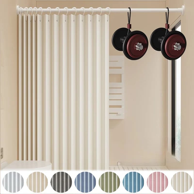 1PC Solid Color Double-Sided Magnetic Foldable Shower Curtain Perforation-Free Partition Curtain for Home Bathroom Shower Room