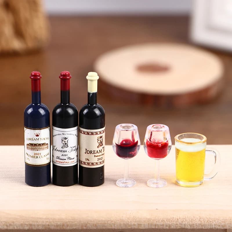 5 pz 1:12 casa delle bambole in miniatura tazza di vino boccale di birra bottiglia di vino modello mobili decorazione della casa giocattolo