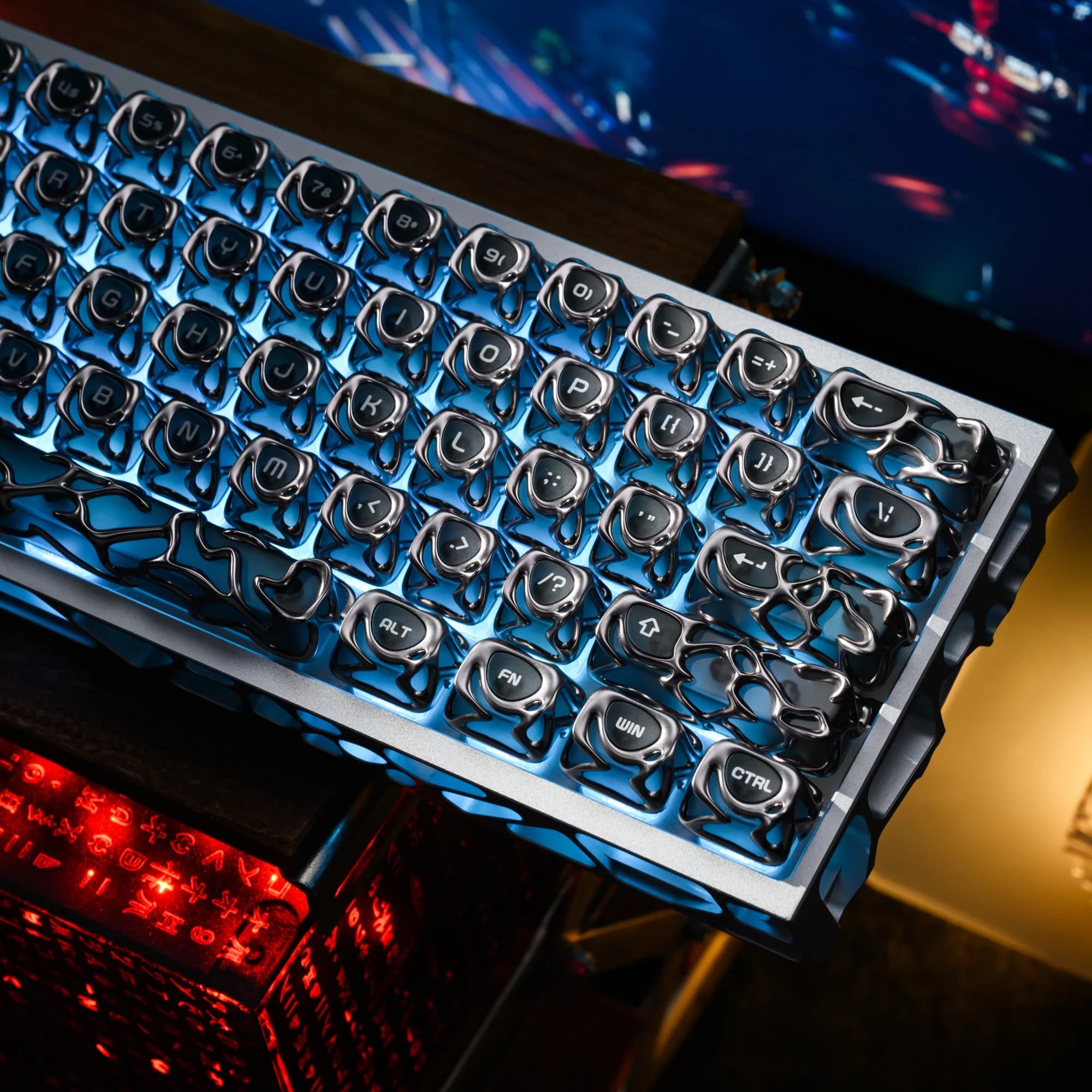 XVX Set di 120 Tasti Traslucidi Sfumati Argento Lucido con Texture Metallica per Tastiere Meccaniche PC Venom