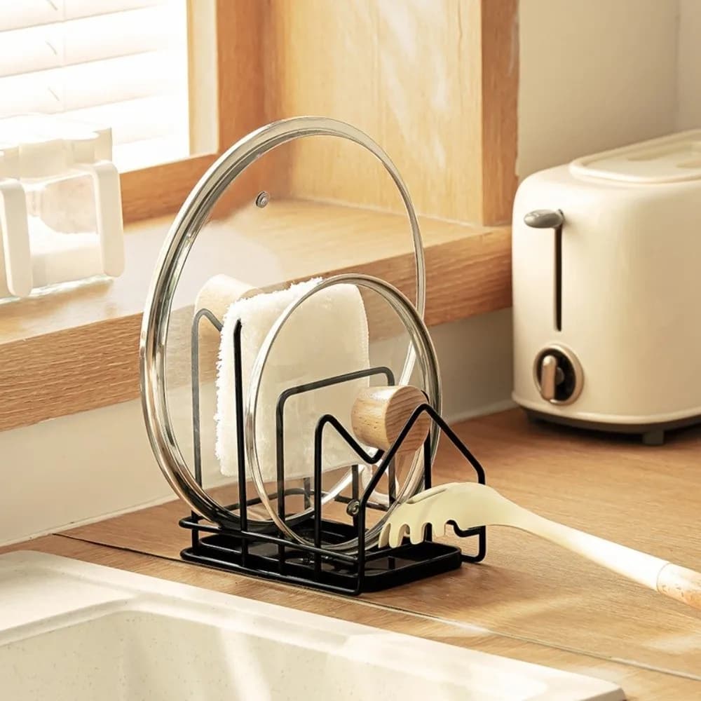 Multi Layer Pan Lid Organizer Multifunctional Quick Dry Kitchen Storage Rack Space Saving Hollow Design Cutting Board Holder