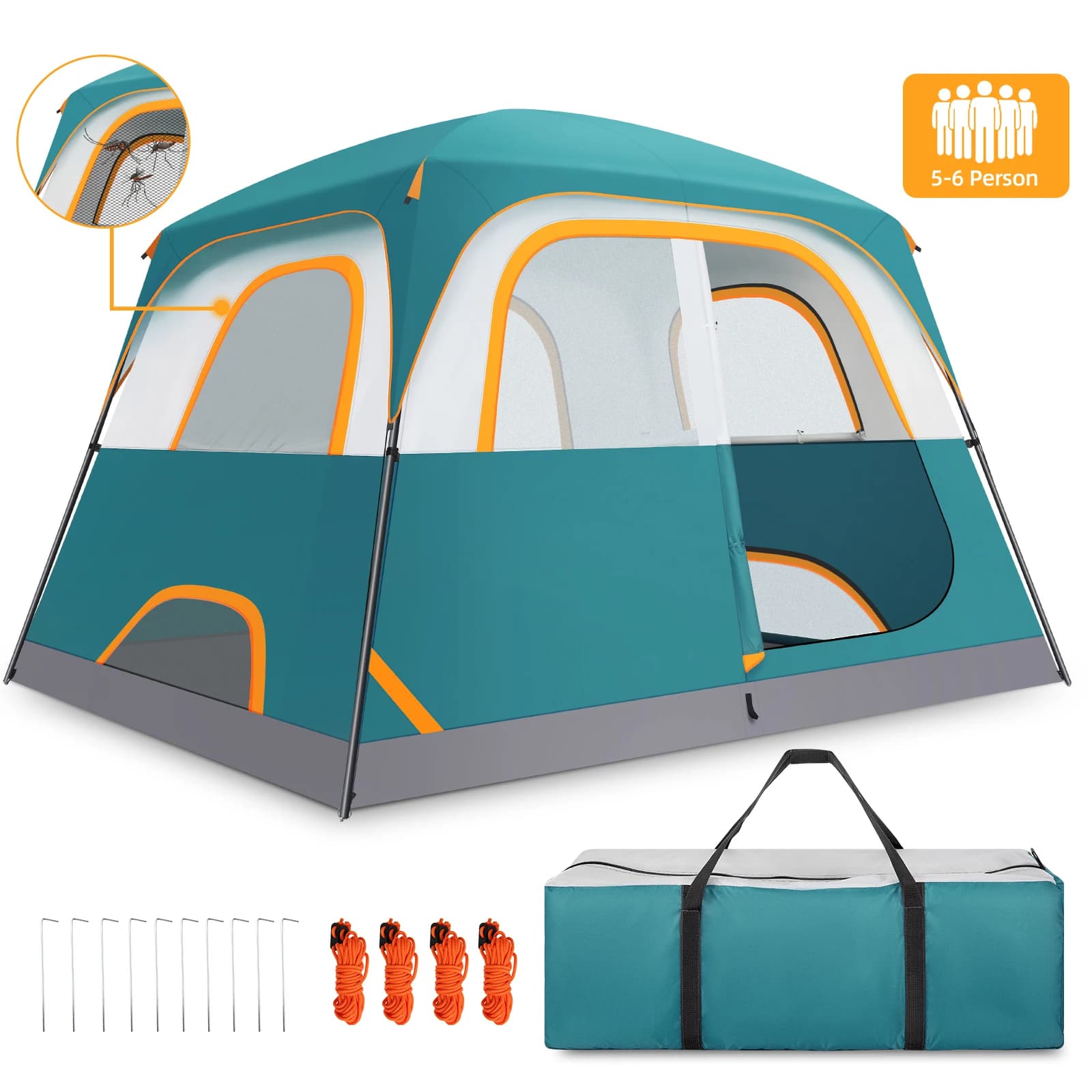 Tenda da campeggio per 6 persone, gazebo con tettoia, tenda familiare con telo antipioggia rimovibile, ampio finestra a rete per scout, escursioni, viaggi, picnic all'aperto