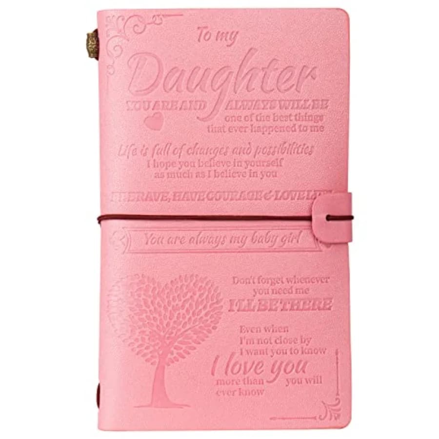 To My Daughter Gift Leather Journal Notebook from Mom or Dad, 140 Pages Writing Girl Birthday, Graduation, Thanksgiving, Christ