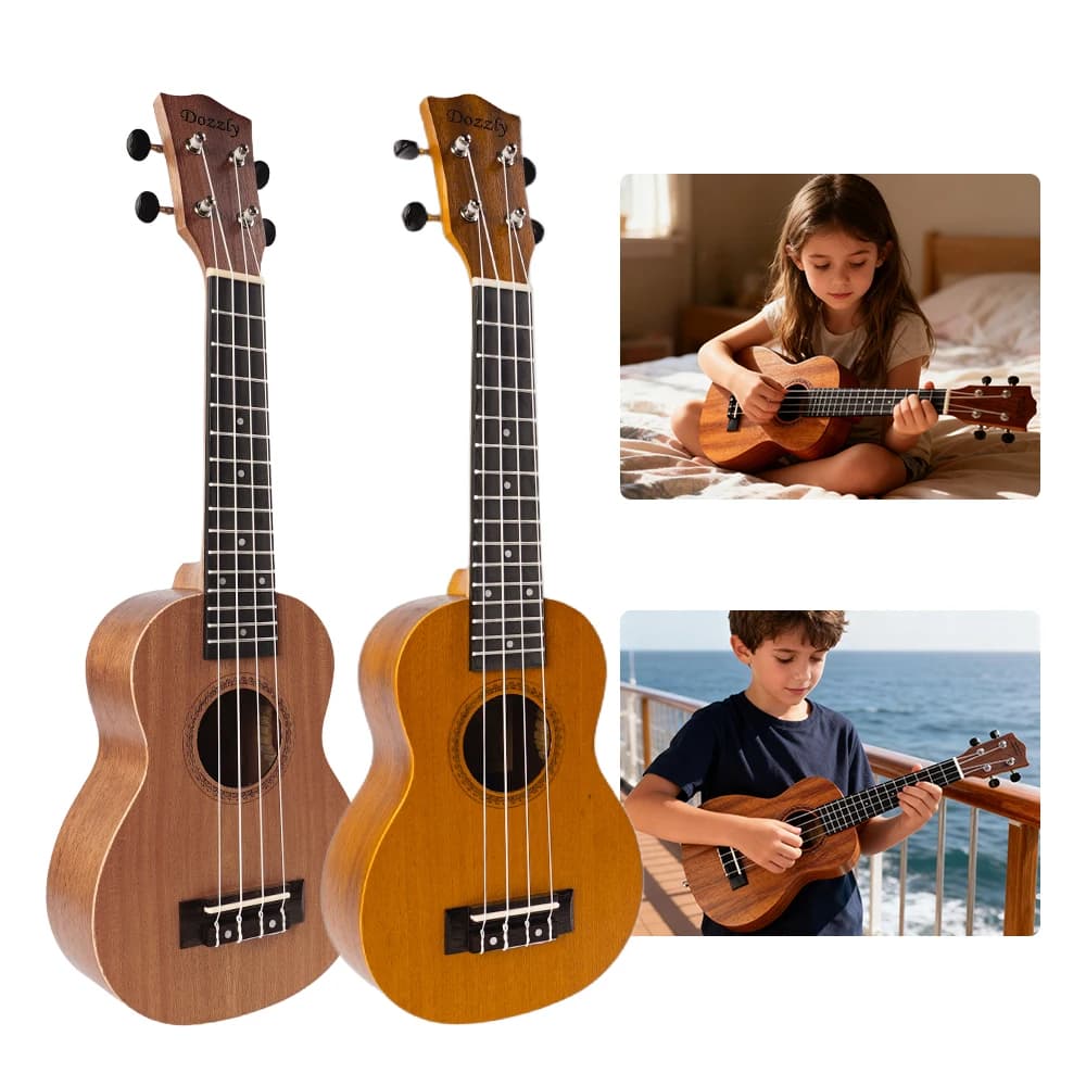 Ukulele in legno da 21 pollici 4 corde chitarra soprano hawaiana Sapele Mini Guitarra Ukulele con borsa kit di accessori per chitarra ukulele