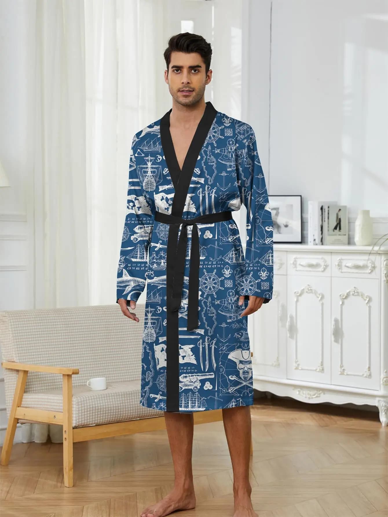 1pcs Men's Robes 2026 Spring/Summer 3D Printed Breathable Graphic Bathrobe dressing gown Bathrobe men Robe man Bathrobe man