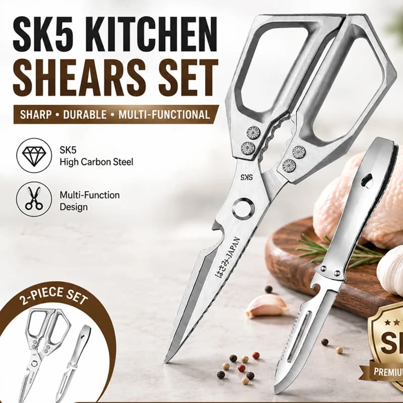 WXCOO SK5 Stainless Steel Kitchen Scissors Set Multi‑Purpose Poultry Shears Chicken Plucker Fish Cutter Chicken Bones Scissor