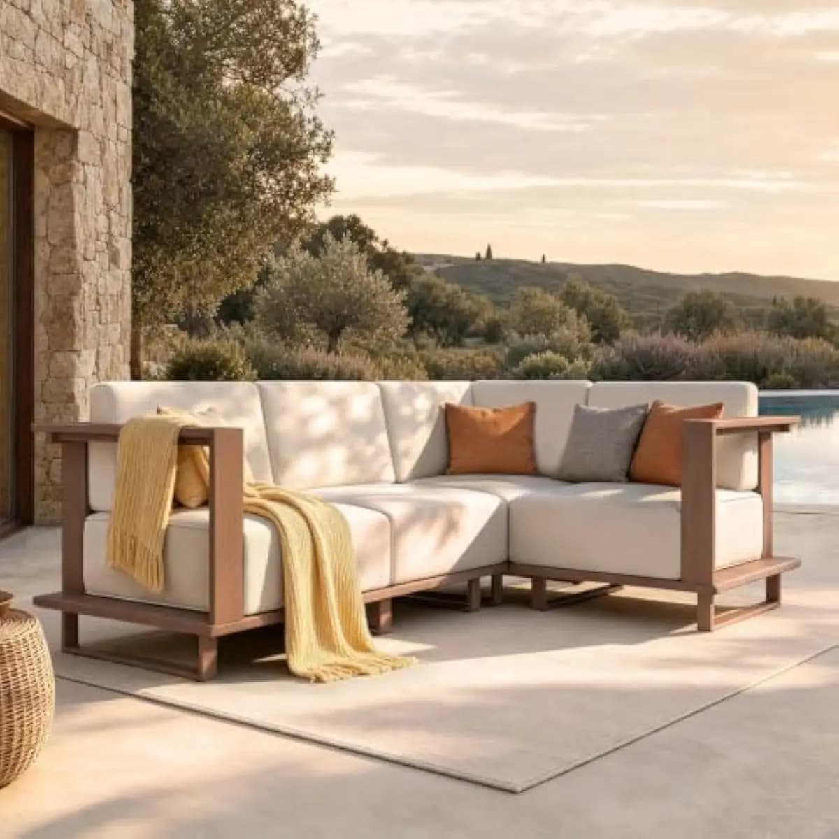 HDPE Outdoor Sectional Sofa Set in Beige Modern L Shape Design Featuring 9.8 Inch Thick Ergonomic Cushions Weather Resistant Cus