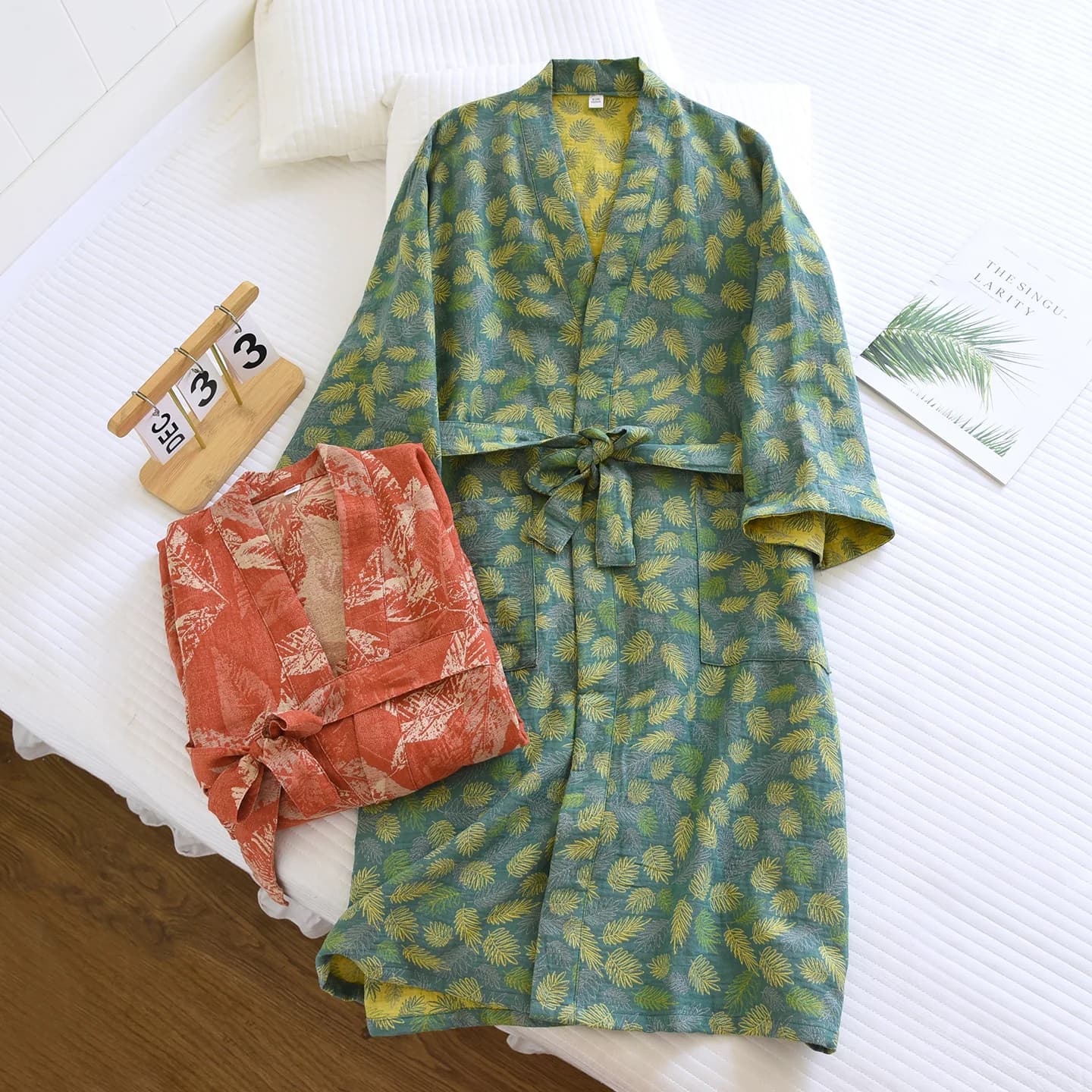 Kimono da donna giapponese 2026 Nuova Collezione Primavera/Estate, Vestaglia da notte 100% cotone, Vestaglia sottile effetto giungla, Vestaglia da casa in pile per donna