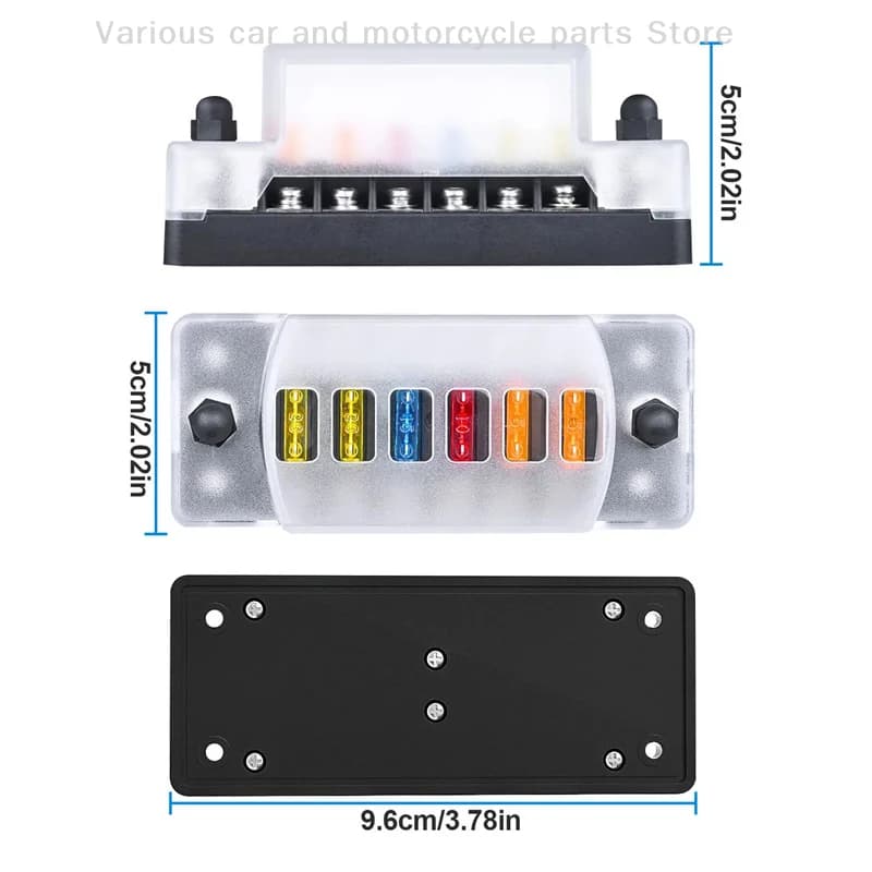 Portafusibili automobilistico a 6 vie con sbarre collettrici negative Portafusibili a lama 12V ATC/ATO Etichetta adesiva per scatola fusibili standard impermeabile