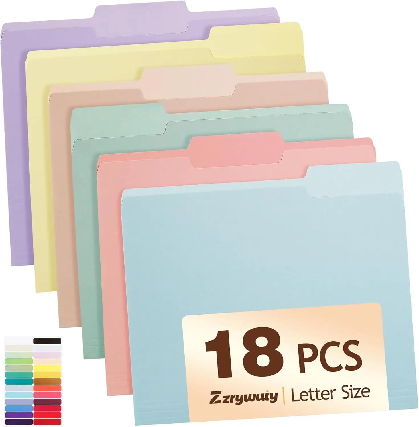 Pastel Color File Folders, 1/3-Cut Tabs, 18 Pack, Letter Size 8.5x11, for Office Home School