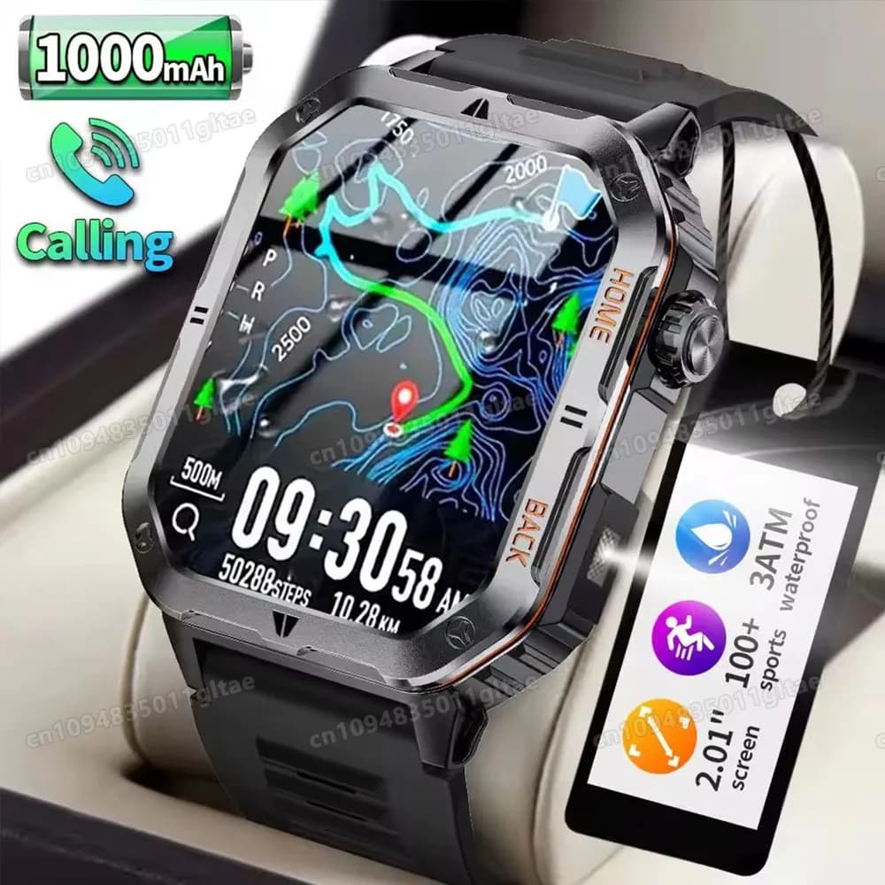 Smart man watch with Bluetooth call, heart rate monitoring, health monitoring, outdoor LED torch, waterproof sports watch for Android IOS