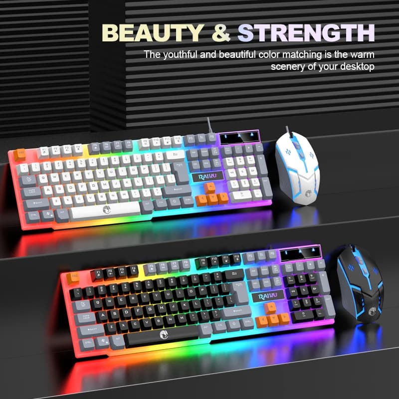 Set Tastiera e Mouse da Gaming Cablati RAIKU T26 con Illuminazione a Tre Colori e Sensazione Meccanica