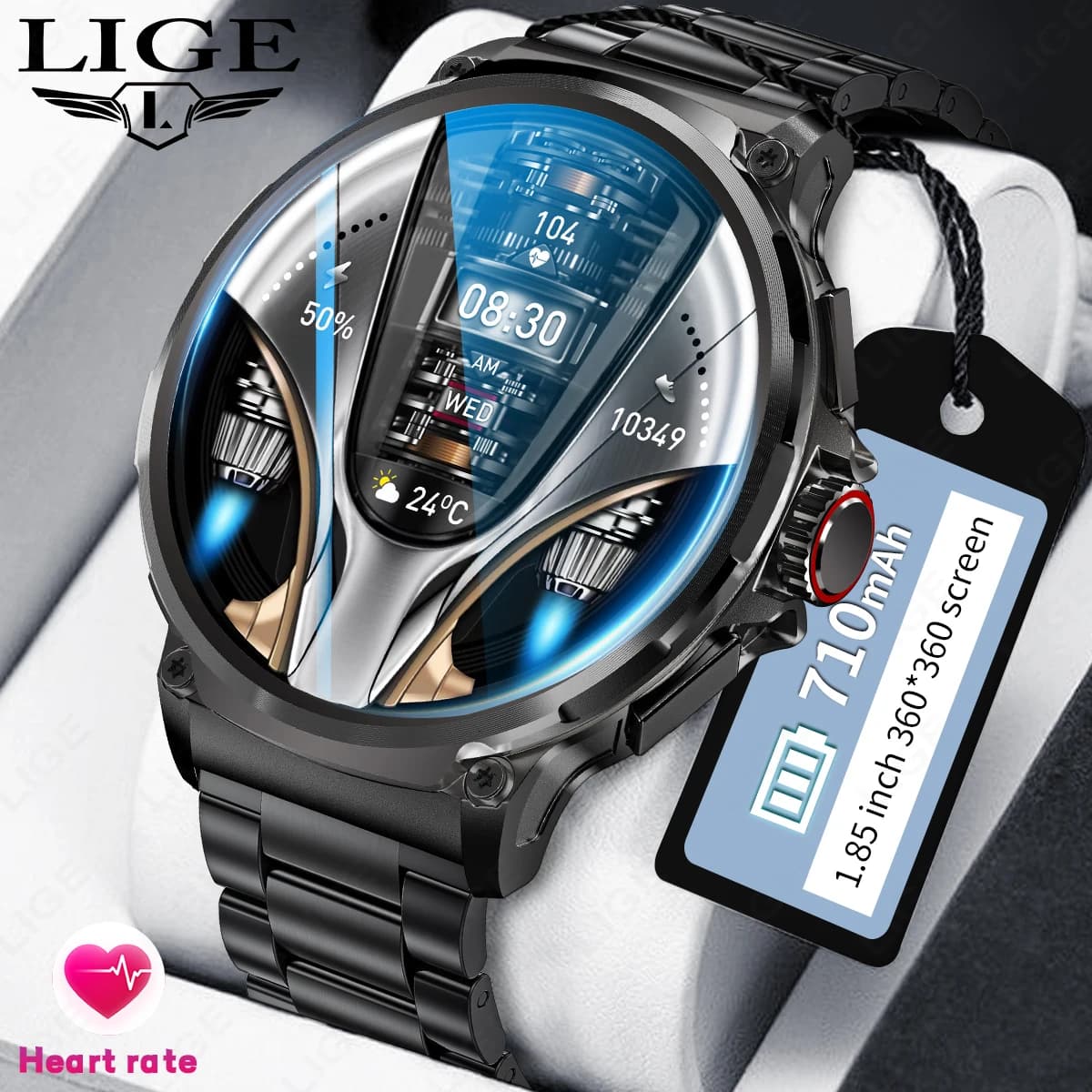 LIGE 1.85 Inch Men Watch Smart 710mAh Long Standby Battery Bluetooth Smartwatch New Watch Fitness Sport Tracker Andriod IOS
