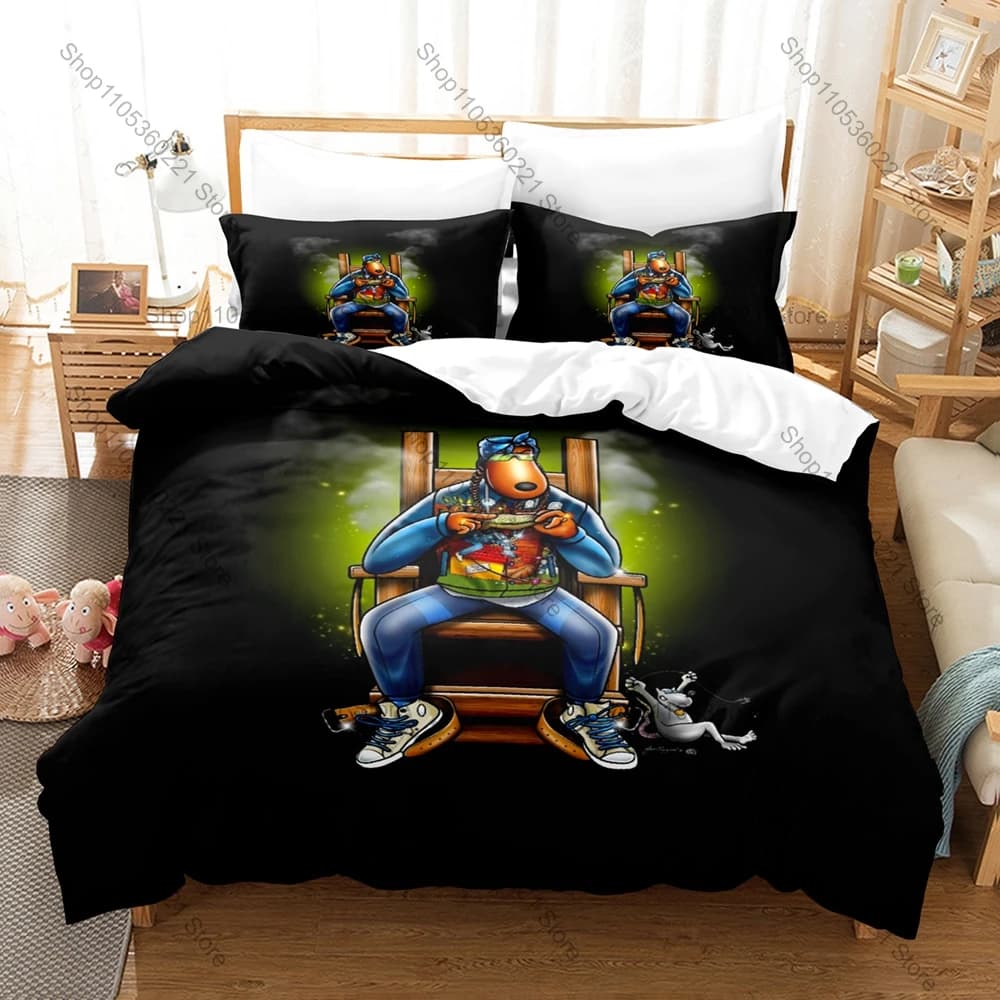 Legendary Rapper Snoop Dogg Bedding Set, Duvet Cover & 2 Pillowcases West Coast Hip-Hop Pattern Breathable Fabric All Season Use