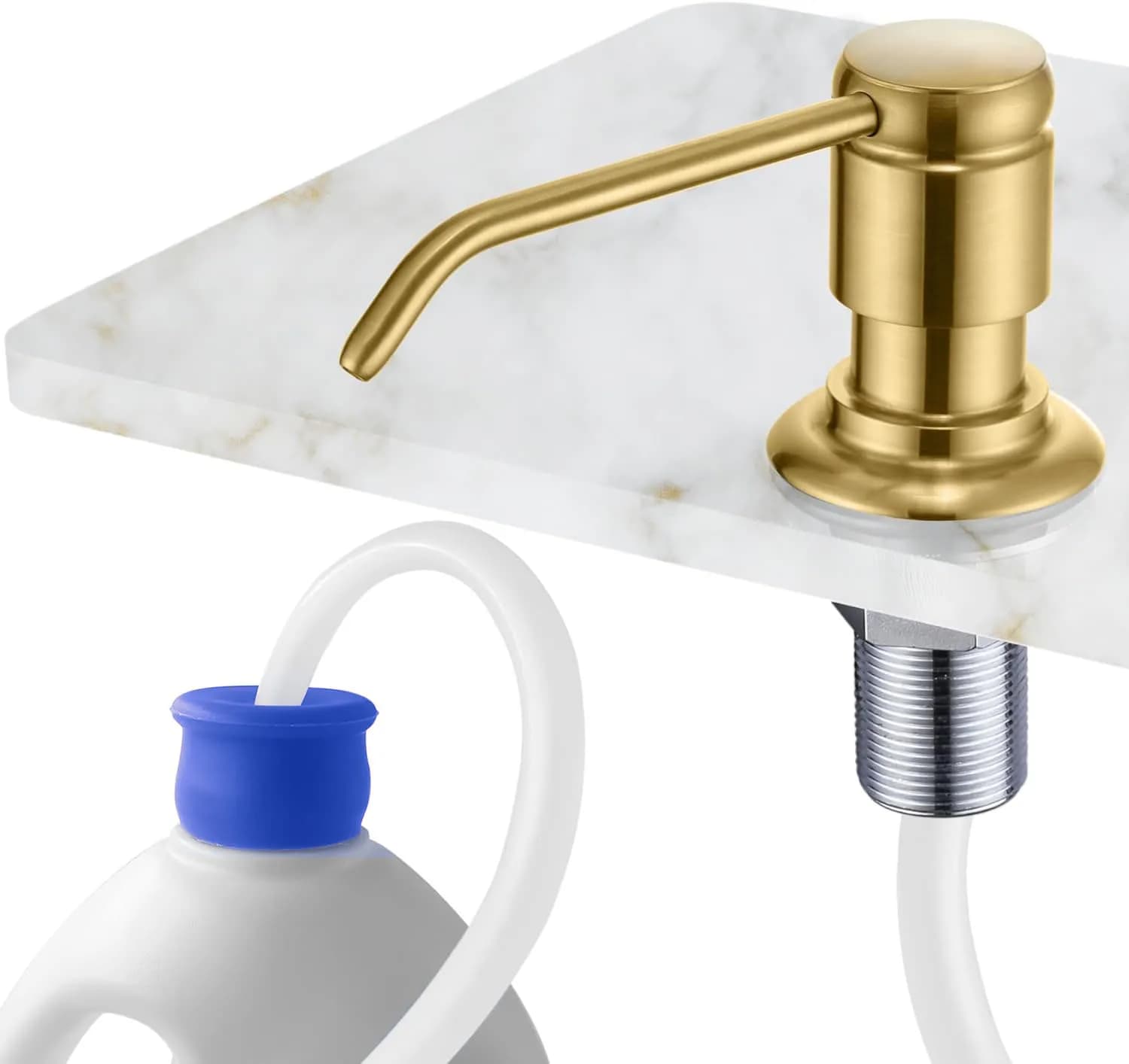 Dispenser di sapone per lavello in ottone con bottiglia da 17 once e tubo di prolunga da 120 mm – Pompa a pressione incorporata con dado in ottone per cucina o bagno