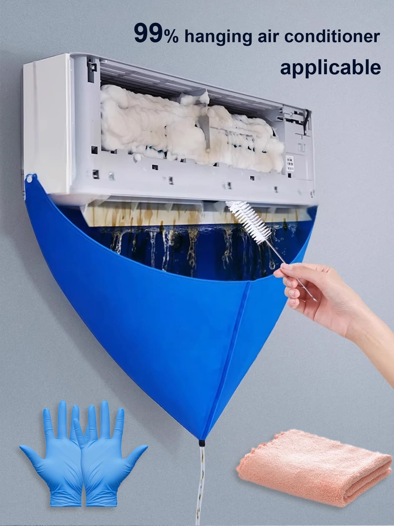 Universal Air Conditioner Cleaning Kit 4-Piece Leak-Proof Water Collection Bag Cover Tool Set for Split Wall Mounted Indoor1-2HP