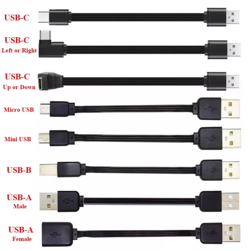 Nero USB-A BC Mini Micro USB a USB-A 2.0 Maschio Guaina morbida in silicone piatto Cavo dati corto Cavo di prolunga flessibile USB 30AWG