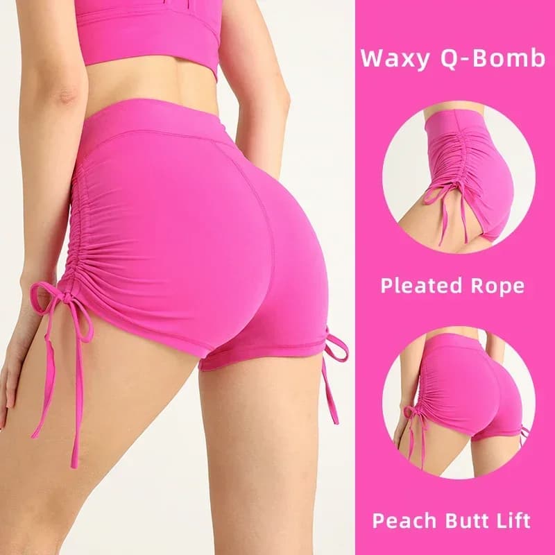 Fashion Women Adjustable Side Drawstring Yoga Shorts High Waist Push Up Butt Tight Shorts Running Cycling Leisure Sports Bottoms