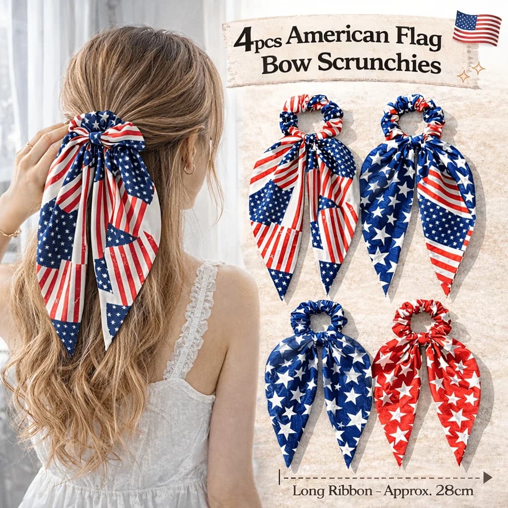 4 patriotic bow hair clips, women's style, large national flag hair clips, Independence Day decorations, a hair accessory for July 4th
