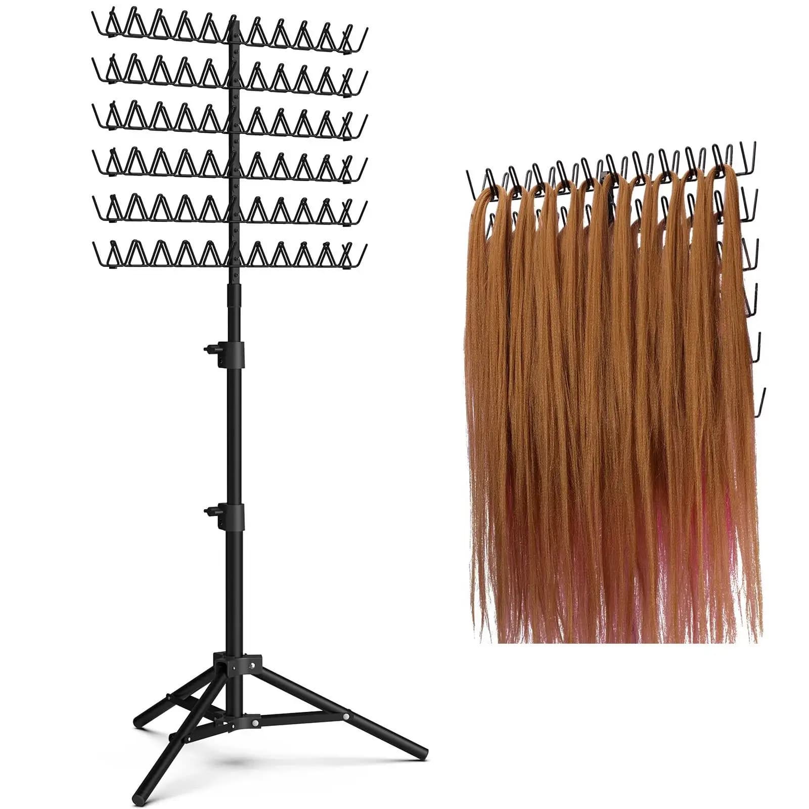 Tripod base for woven hair, foldable on 2 sides, for hairdressers, light from 43,31 to 59,06 inch, height adjustable hair support