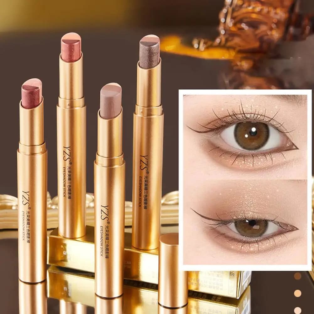 3-color Glitter Eye-shadow Stick Pen,Shimmer Gradient Eye Shadow Pencil Metallic Eyeshadow Stick Waterproof for Women Eye Makeup