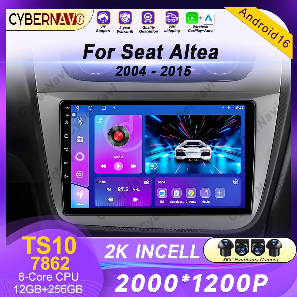 Autoradio Android per Seat Altea XL Toledo 2004-2015, Lettore Multimediale Stereo Auto con BT, Navigazione GPS, Carplay, Schermo Touch QLED