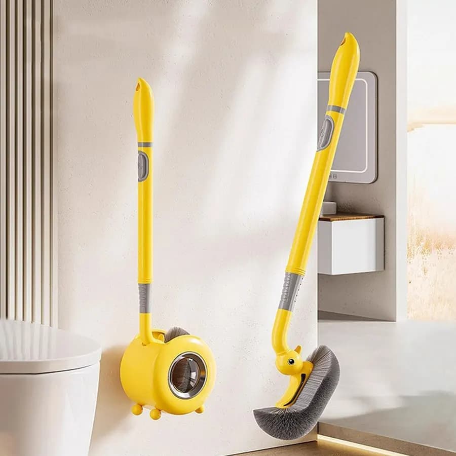 1 Pezzo Spazzola per WC a Doppio Uso (da Parete e da Terra) con Ventosa Senza Angoli Morti, Manico Lungo e Design a Becco d'Anatra per Bagno