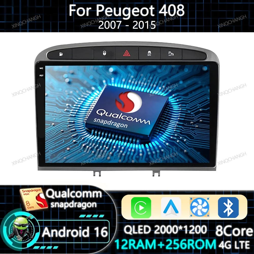 Android 16 Car Radio Carplay Auto For Peugeot 408 For Peugeot 308 308SW BT Multimedia Video Player Head Unit Qualcomm 4G WIFI