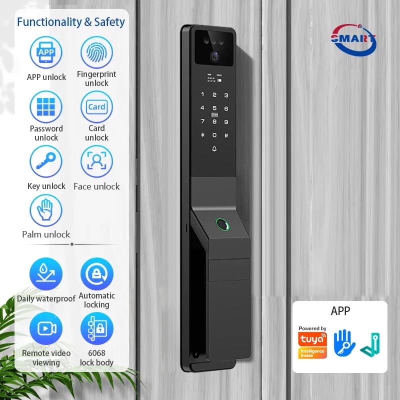 Palm Vein 3D Riconoscimento facciale Smart Lock Impronta digitale Tuya WiFi Citofono attivo Telecomando Smart Door Lock