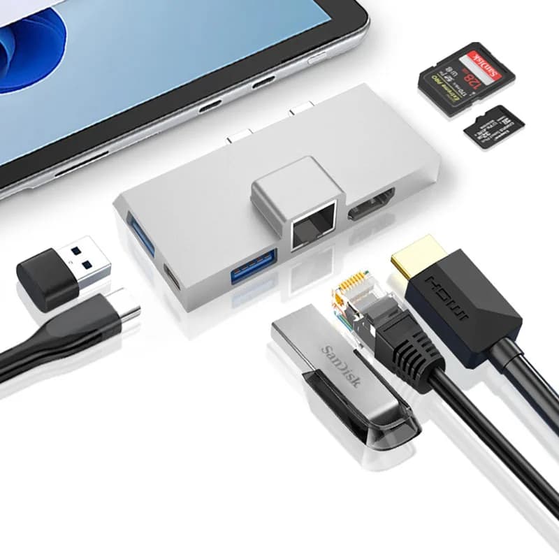 Hub Type-C Docking Station USB C per Microsoft Surface Pro 9 8 X con lettore di Slot per schede USB 3.0 RJ45 PD 100W compatibile con 4K HD