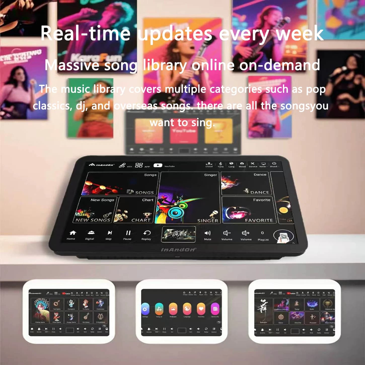 15.6" Touchscreen Karaoke Machine Home KTV System w/Mic Support 16 Languages Chinese English for Family Party