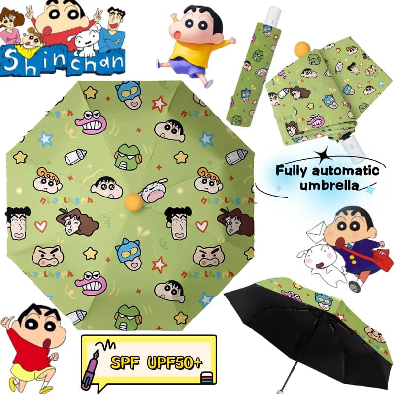 Crayon Shin-chan Ombrello automatico Creativo di alto valore Stampa fai-da-te Vinile addensato per esterni Ombrello per protezione solare semplice e versatile