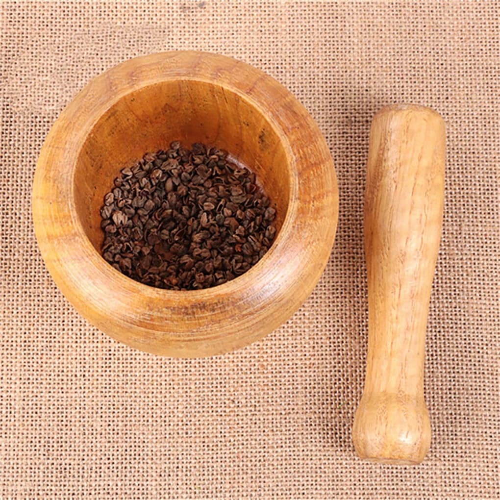 Set di Mortaio e Pestello in Legno, Tritatore per Spezie e Pepe, Macina Erbe, Ciotola per Aglio, Utensile da Cucina