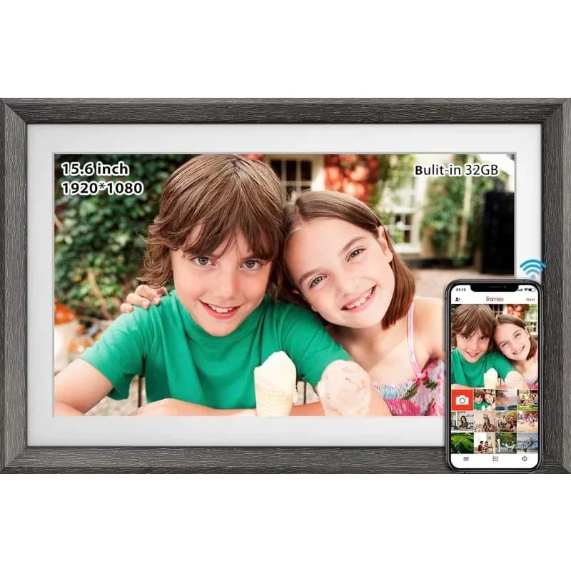 FRAMEO Portafoto digitale grande WiFi da 15,6 pollici 32 GB Cornice digitale intelligente con touch screen IPS FHD 1920 * 1080