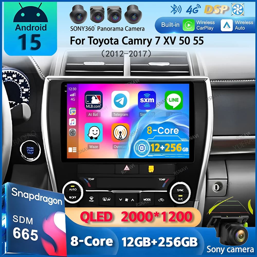 Android 15 Carplay Auto Autoradio Per Toyota Camry 7 XV 50 55 2012 - 2017 Navigazione GPS Lettore Multimediale video Stereo WIFI + 4G