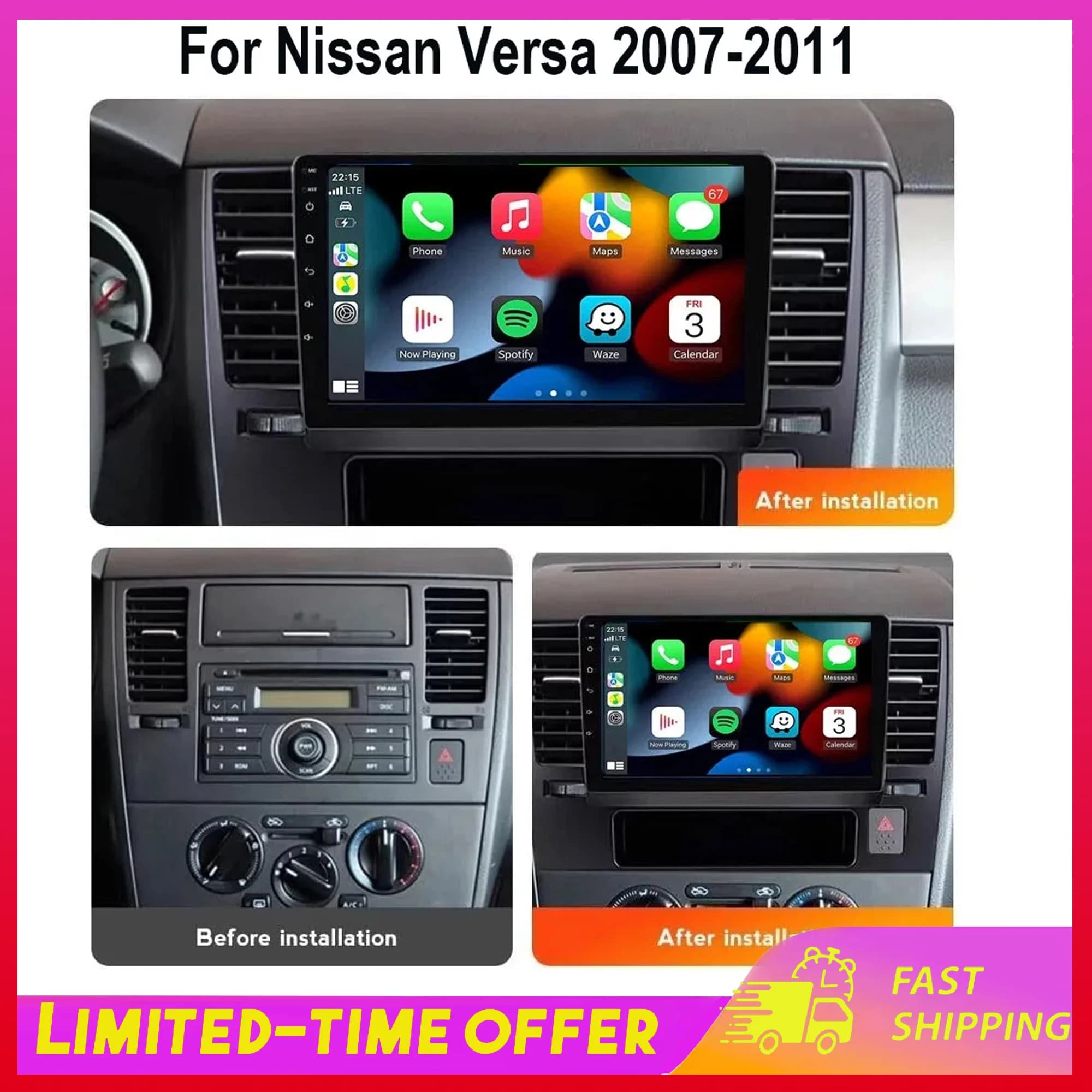 Sistema Multimediale per Nissan Versa 2007-2011 (Nissan Sunny) Vecchio Modello Tiida, Navigatore Android 15 con Schermo da 9 Pollici Compatibile con Carplay