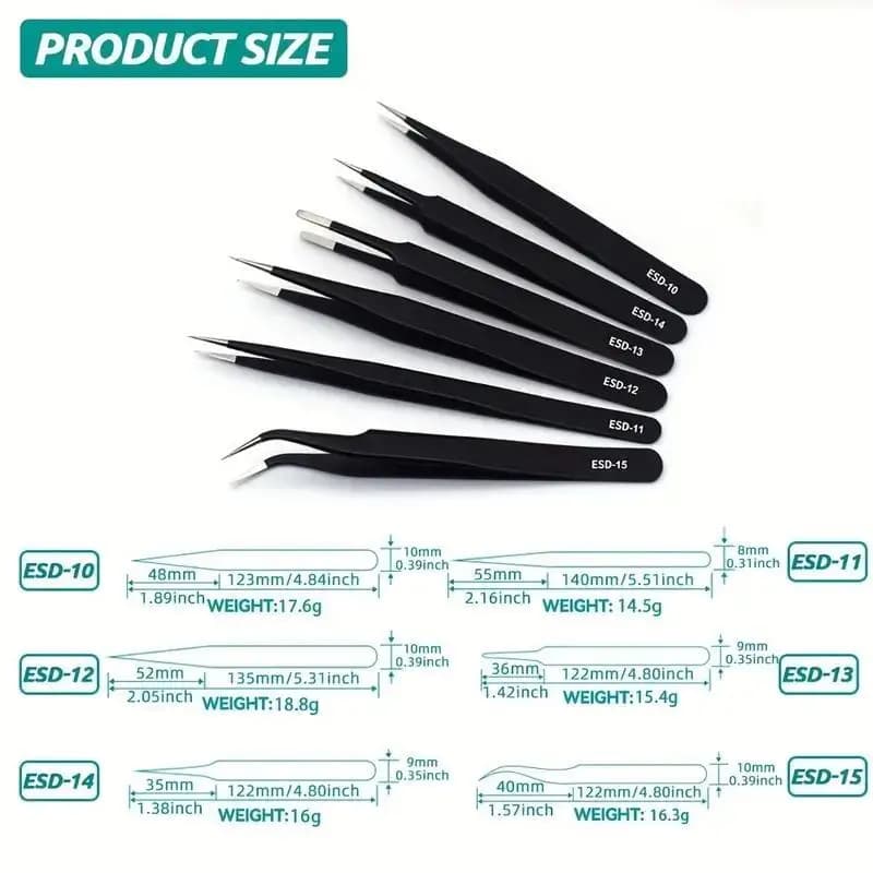 6 pz Pinzette Lunghe di Precisione Set ESD Anti-Statico Pinzette In Acciaio Inox Strumenti di Riparazione Per La Riparazione Elettronica di Saldatura artigianale