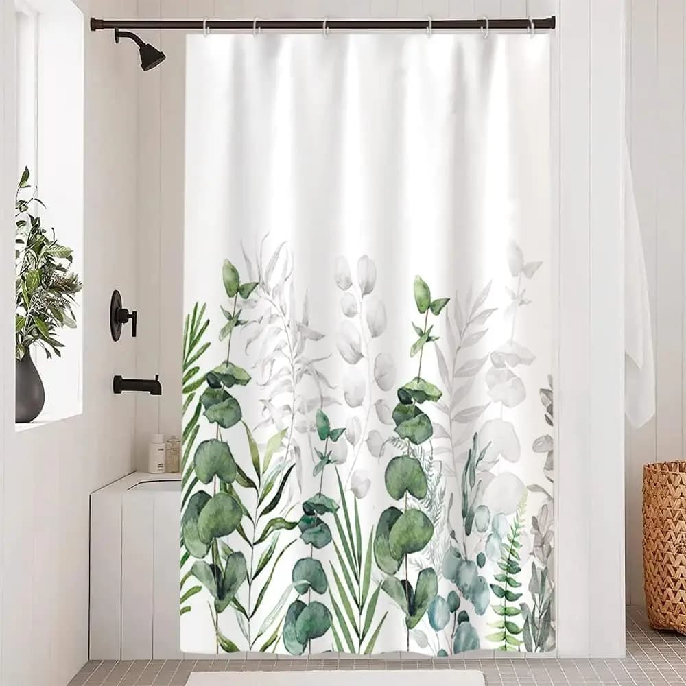 Tenda da Doccia Verde Salvia con Eucalipto, Tenda da Doccia Primaverile per Bagno, Set Tenda da Doccia in Tessuto Impermeabile Decorativa