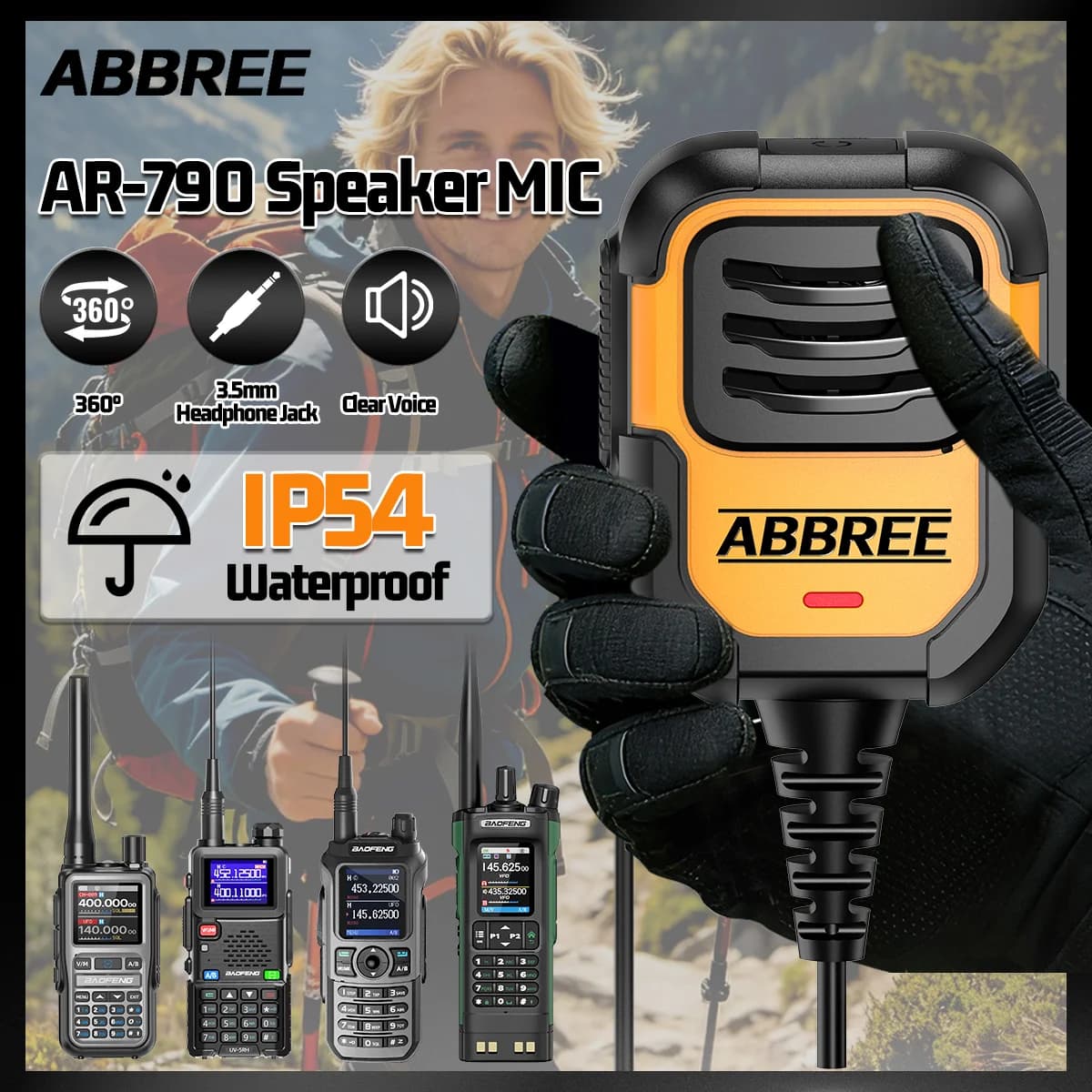 ABBREE AR-790 IP54 Waterproof Walkie Talkie Speaker Microphone Handheld Mic Upgrade 780 MIC For BAOFENG UV-5R Mini UV -32 UV-5R