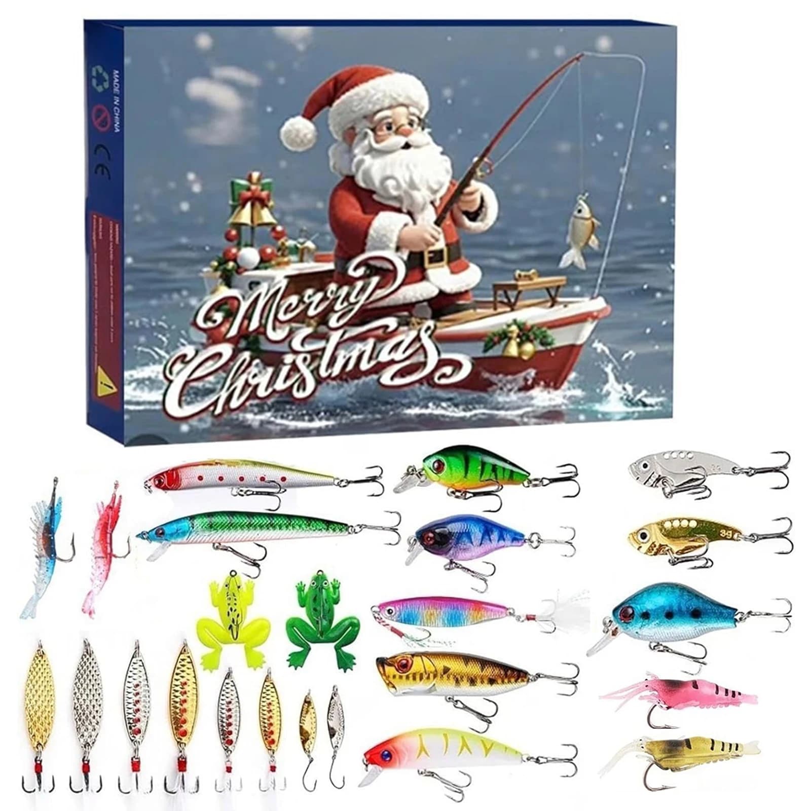 Calendario per il conto alla rovescia di Natale Set di esche da pesca da 24 giorni Calendario dell'Avvento con esche da pesca Regalo a sorpresa di Natale per uomini di pescatori, ragazzi adolescenti