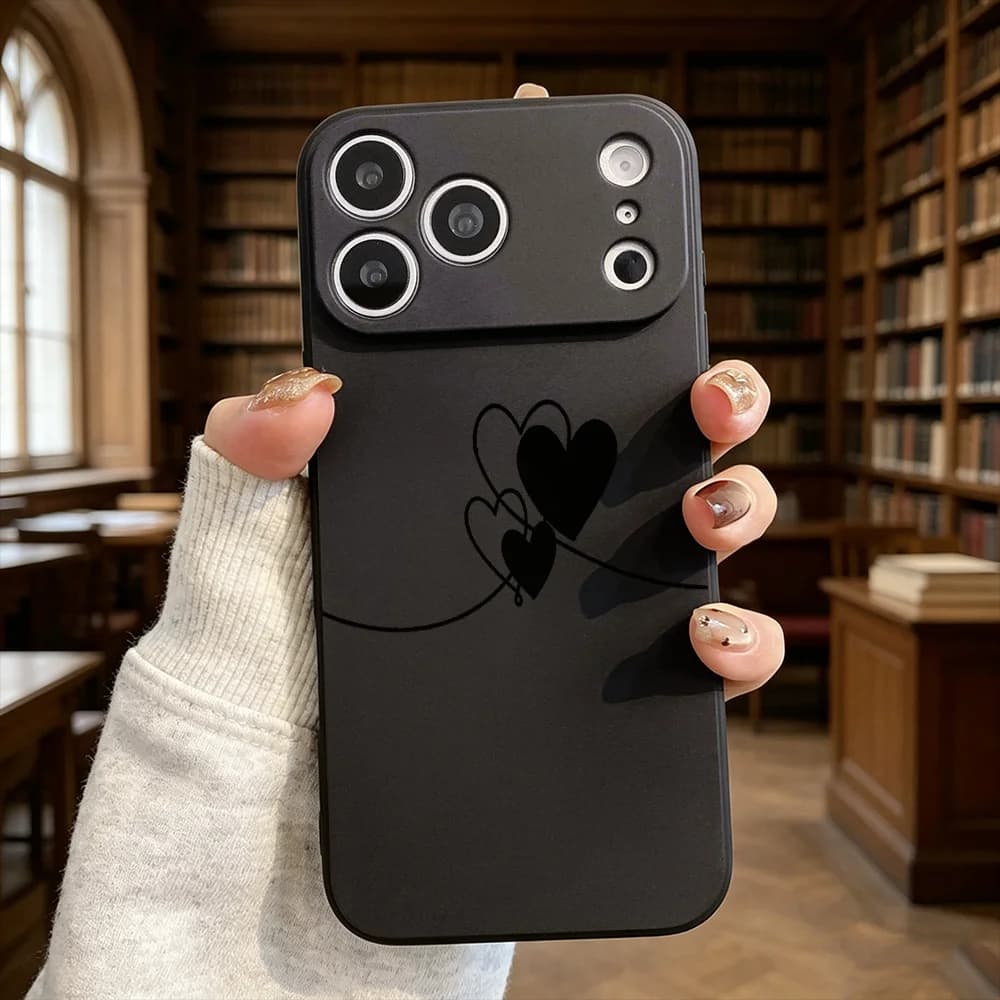 Line Art Double Hearts Ultra Thin Anti-scratch TPU Protective Phone Case Cover For iPhone 17 16 15 14 13 12 11 Pro Max Plus