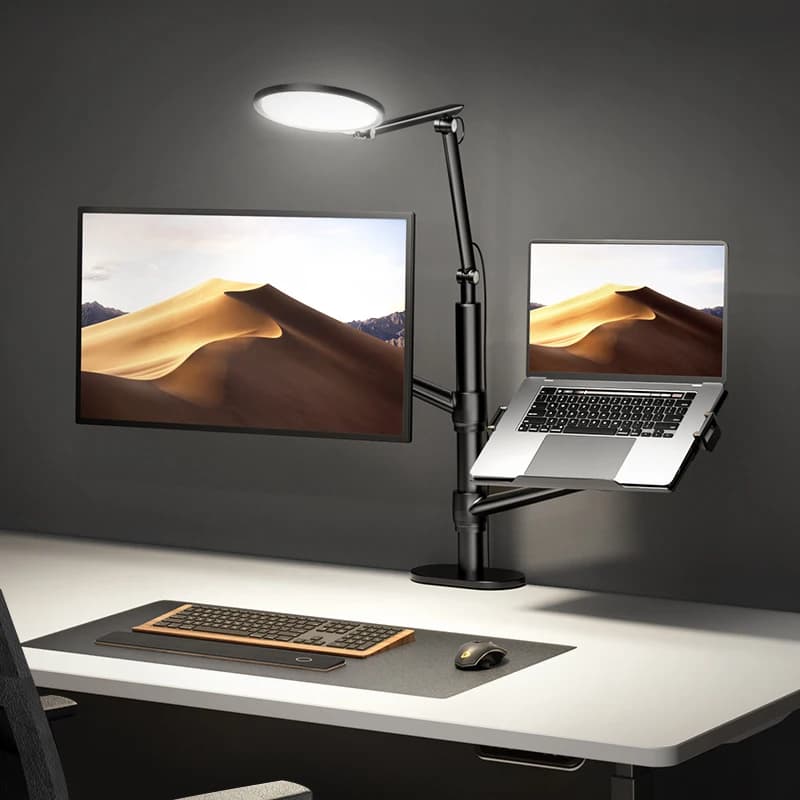 Nuovo Supporto per Monitor e Laptop Girevole a 360° con Lampada LED e Inclinazione a 90 Gradi per Lavoro e Gaming