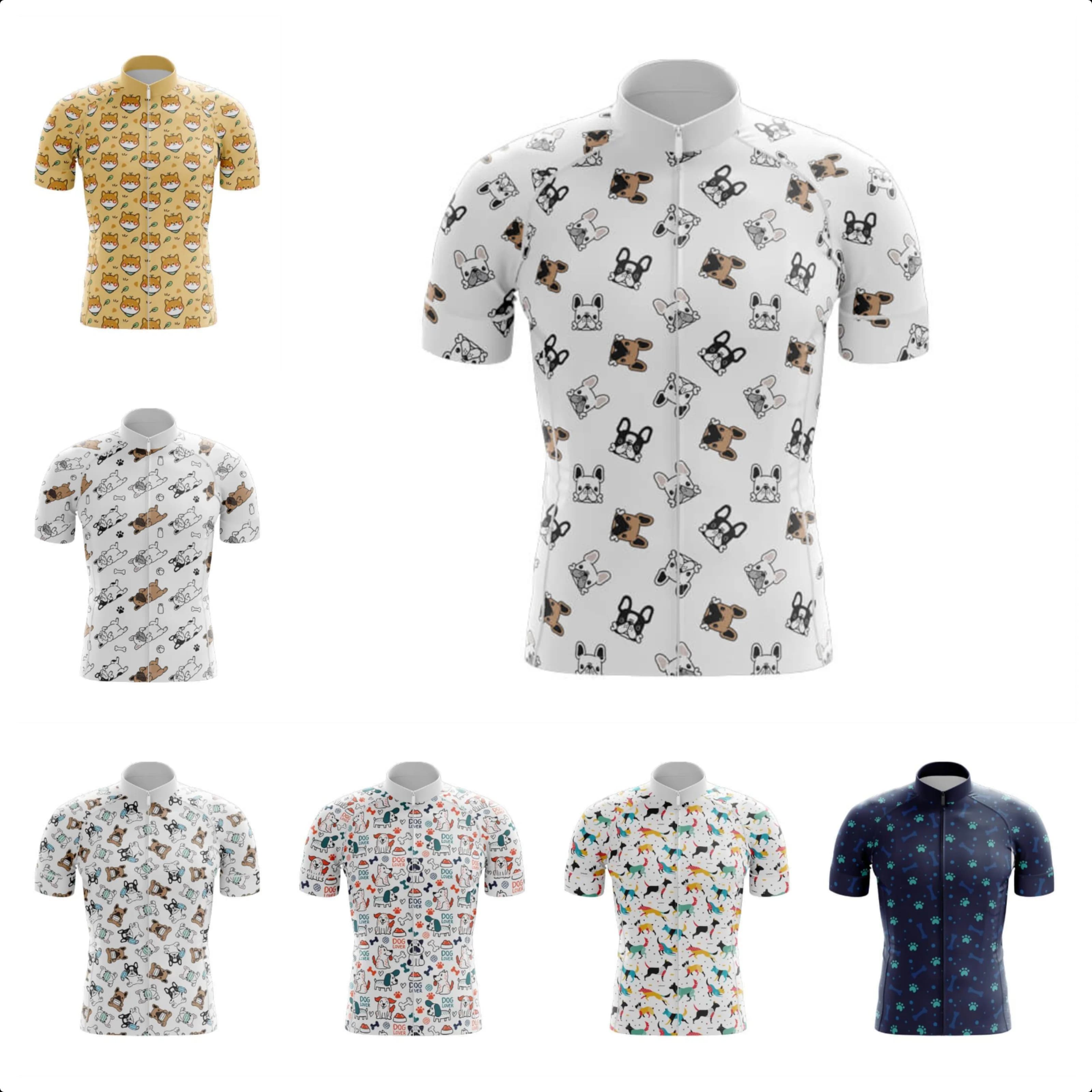 Maglia da Ciclismo a Tema Cani per Uomo, Traspirante, Manica Corta, Pantaloncini con Bretelle, Imbottitura in Gel 20D Resistente, Abbigliamento per Mountain Bike MTB