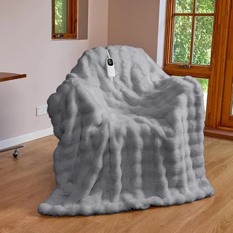 Coperta riscaldata elettrica da 50''x60''Lusso in finta pelliccia di coniglio Riscaldamento Coperte Riscaldamento rapido con 1/2/4/6/8/10 ore overh