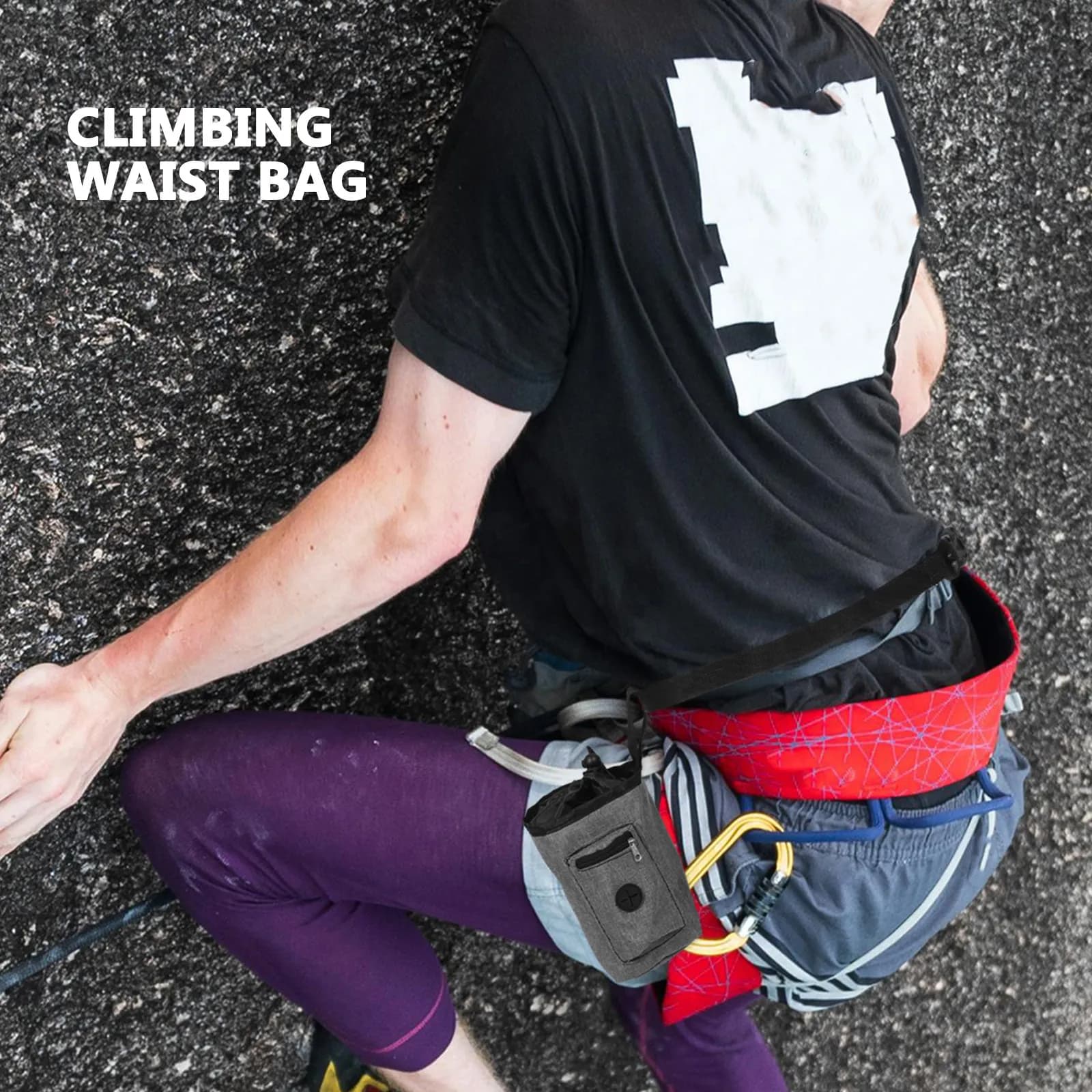Borsa Porta Gesso Grigia Antiscivolo in Tessuto Oxford, Leggera e Portatile, da Indossare in Vita per Arrampicata su Roccia, Alpinismo e Palestra