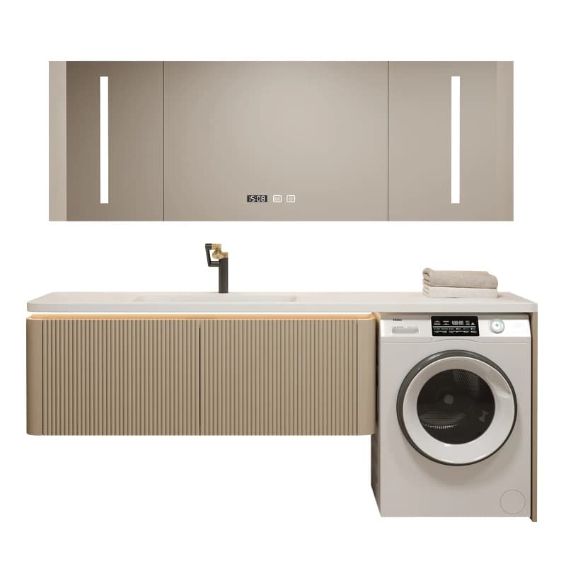 Mobile bagno in legno massello verniciato, lavabo, lavandino per WC, cassetto a parete, toeletta con lavabo, set specchio LED