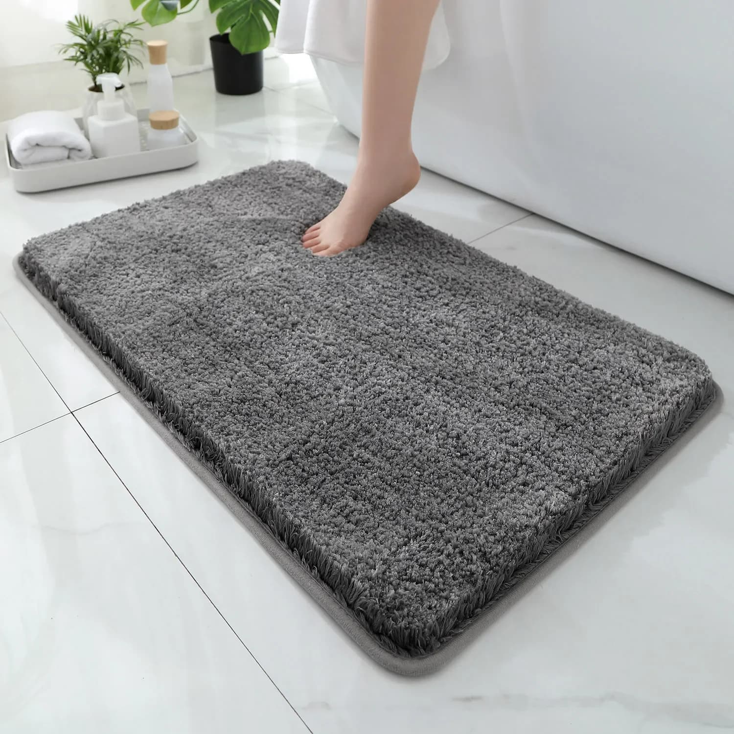 Tappetino da bagno arrotondato e ispessito, tappetino assorbente per vasca, materiale peluche, tappetino antiscivolo, tappetino per porta d'ingresso, bagno