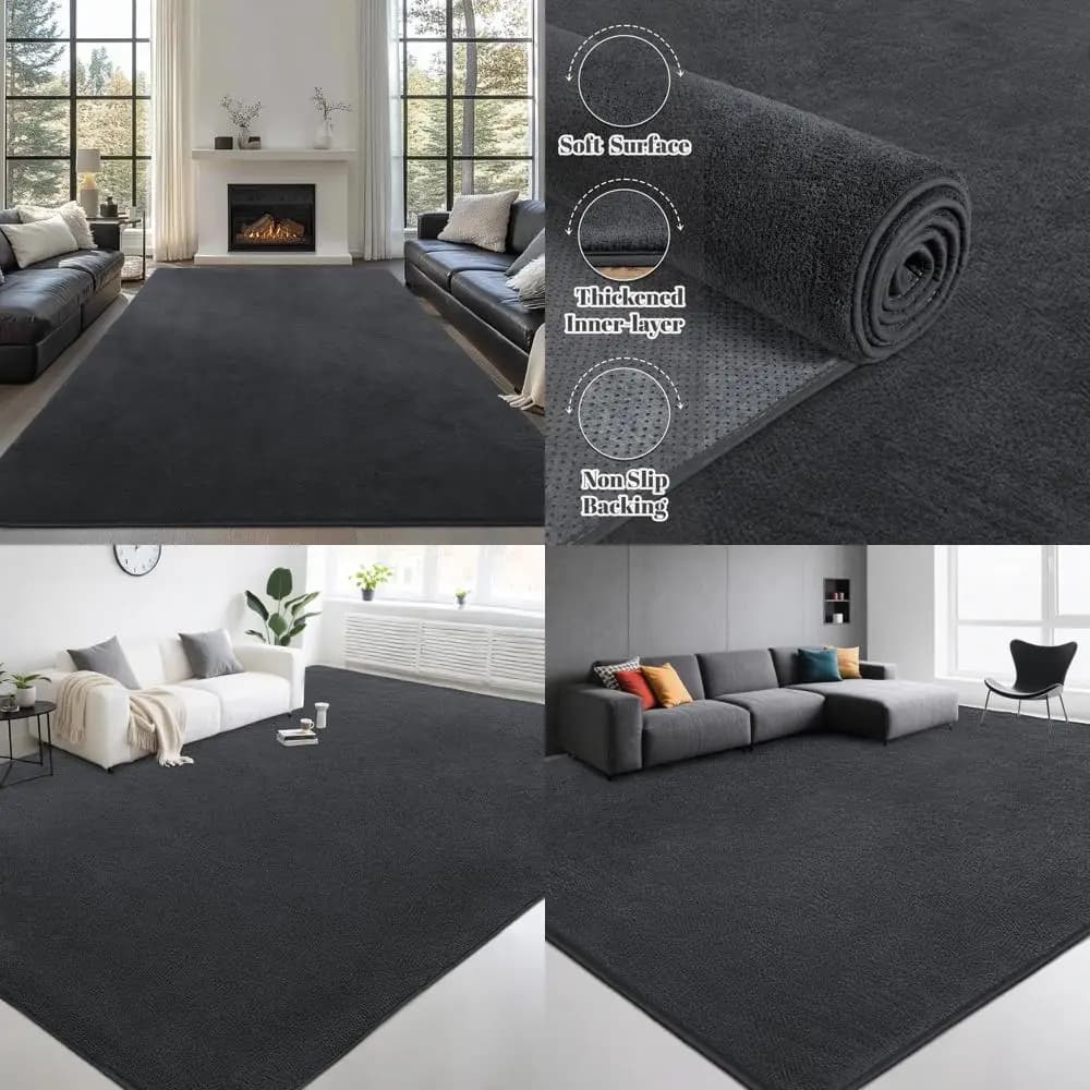 Memory Foam Dark Grey 6x9ft Carpet - Thickness and Comfortable for Living Room and Bedroom, Furnished Home