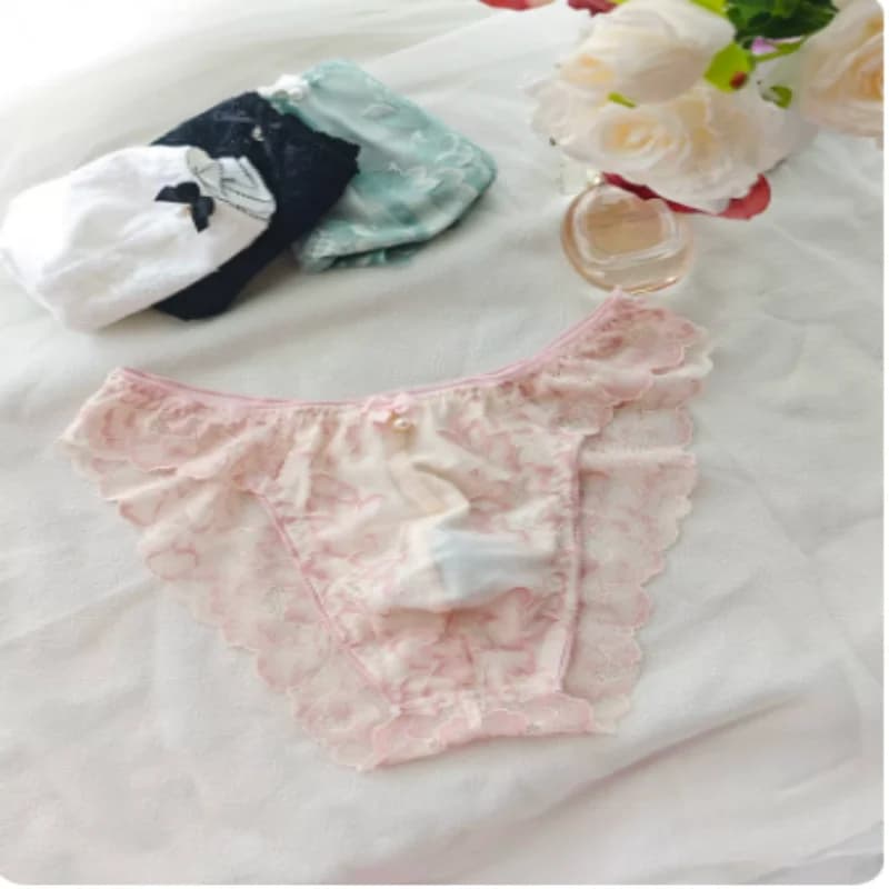 Intimo da uomo con orlo in pizzo floreale e fiocco, slip Harajuku BF, regali LGBQT, lingerie sexy