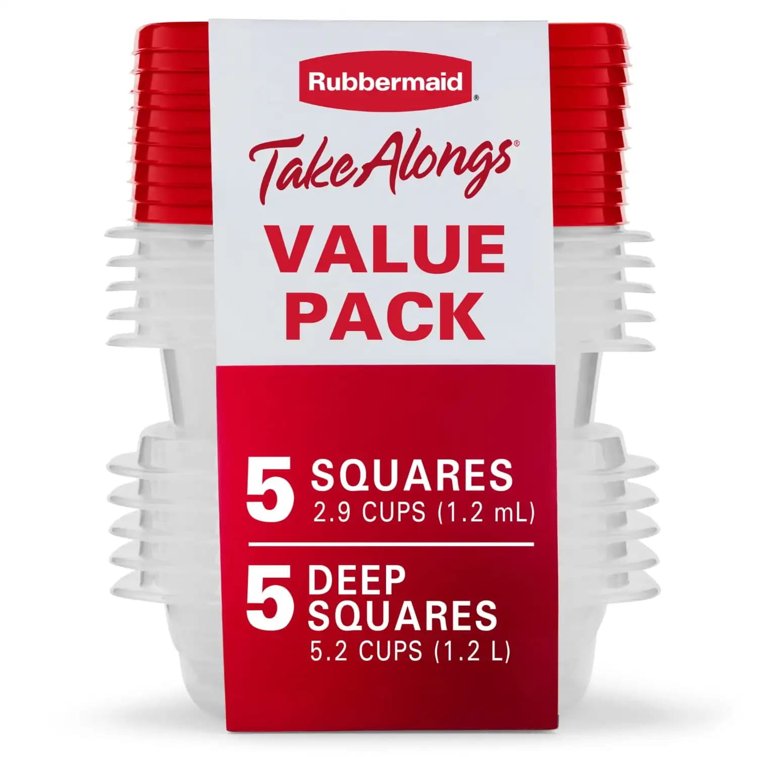 Rubbermaid TakeAlongs Food Storage Containers, 10 Piece Set, Red